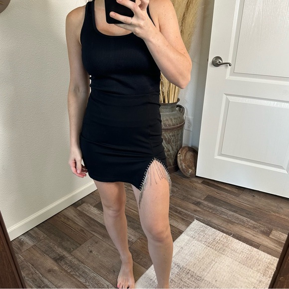 Rhinestone Fringe Black Bodycon Mini Skirt Size Small - Picture 5 of 7